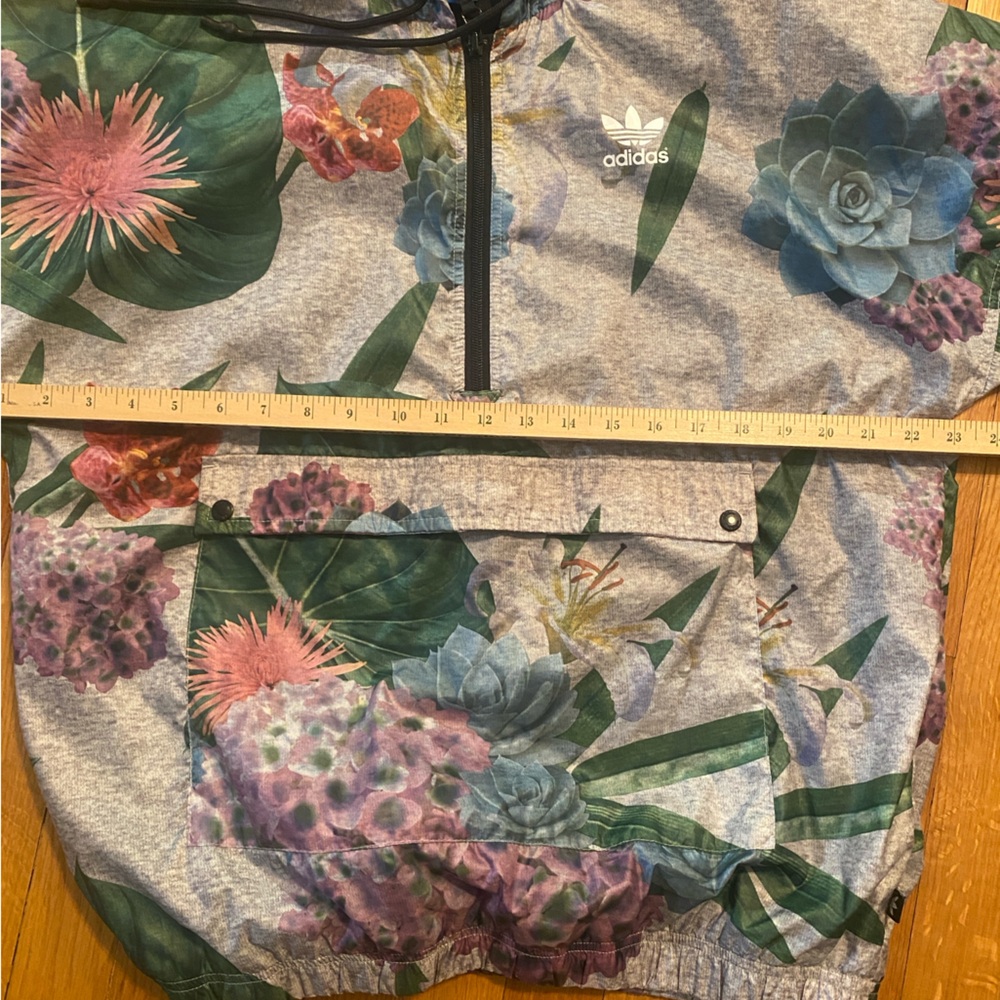 Adidas Gray Hoodie with Green and Purple Floral Design SIZE SMALL - Picture 9 of 16